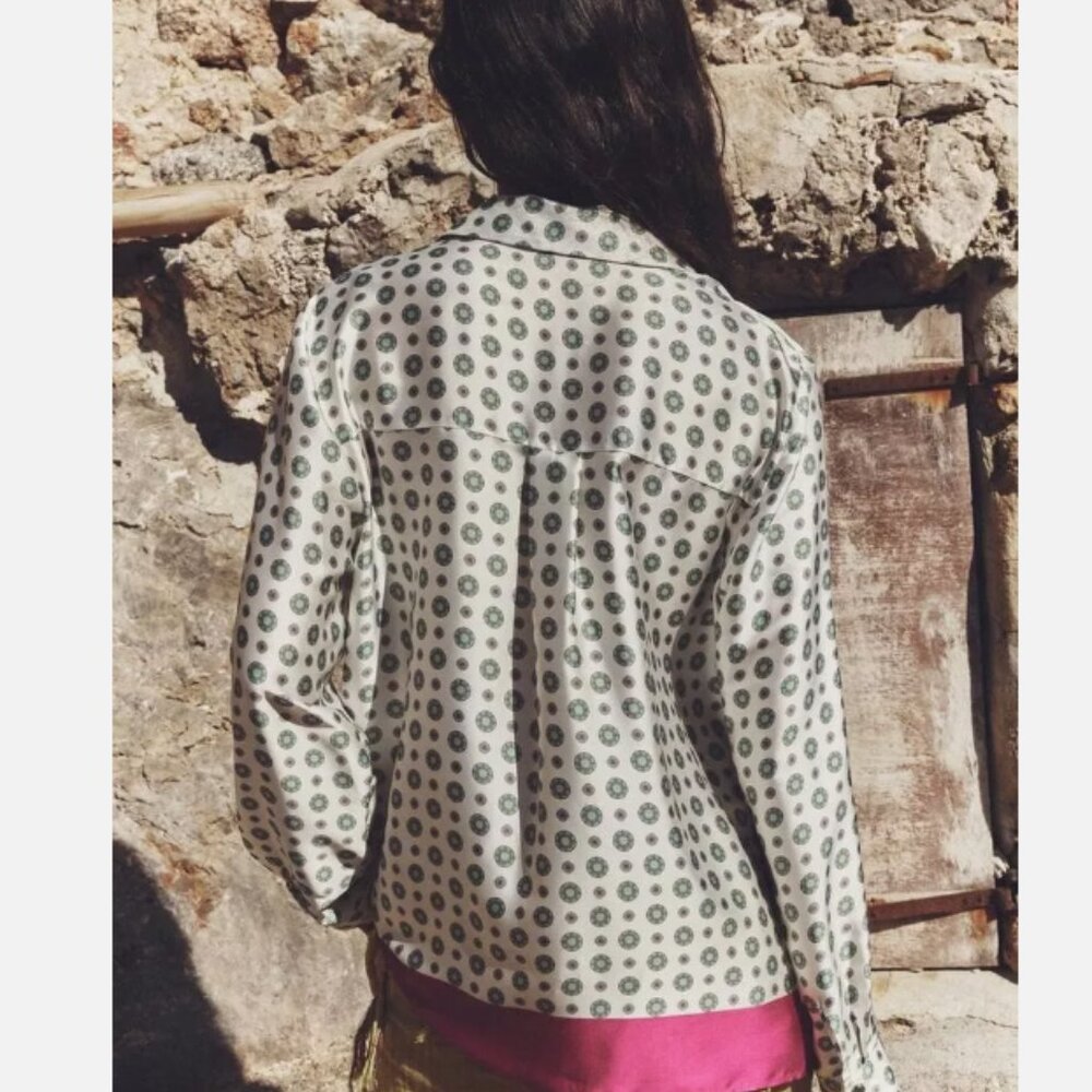 NWT ZARA Paisley Pink Green Satin Top M